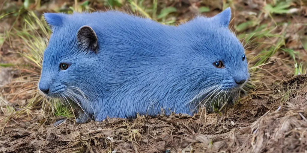 Image similar to A blue beaver cat.