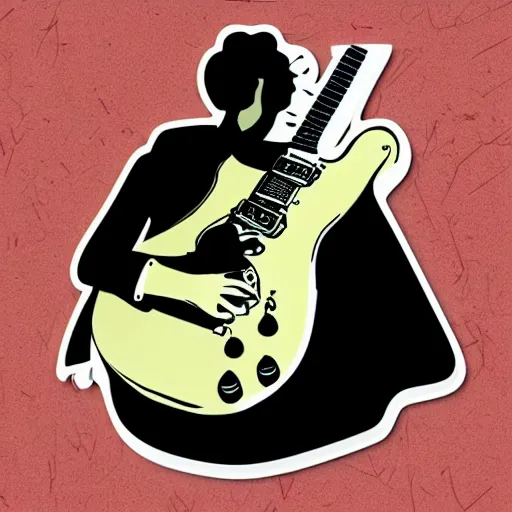 Image similar to 1 9 7 0 - young - jimmy page from led zepelin playing - guitar - solo, sticker - art, svg vector, adobe - illustrator