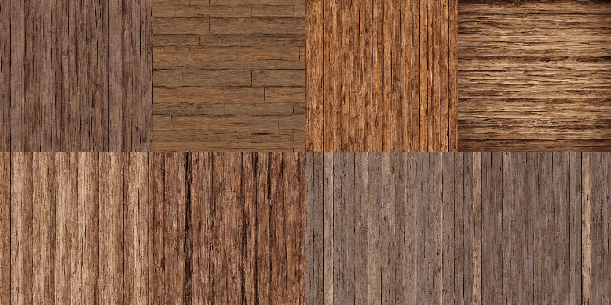Prompt: seamless old wood planks texture, photographic and hyper realist render, octane render, seamless, no tiling, no borders