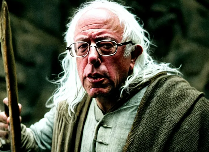 Image similar to film still of bernie sanders as aragorn in lord of the rings movie, 8 k