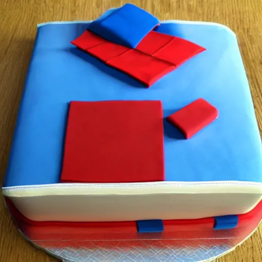 Prompt: a red and blue laptop made of cake