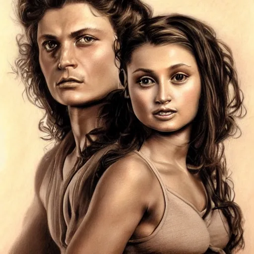 Image similar to pencil art, detailed portrait of aly and aj, intricate, hyper detailed, realistic, oil painting, by julie bell, frank frazetta, cinematic lighting