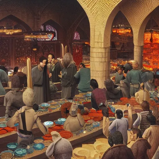 Prompt: a dragon auction in the grand bazaar of isfahan by ralph mcquarrie