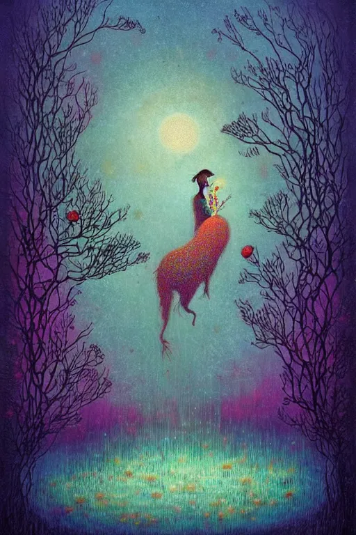 Image similar to surreal hybrid animals, nostalgia for a fairytale, magic realism, flowerpunk, mysterious, vivid colors, by andy kehoe