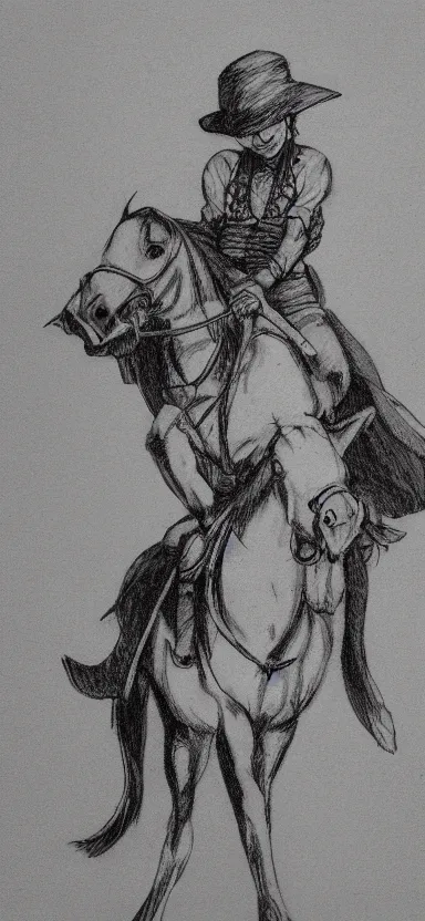 Image similar to “ luffy riding horse, side shot, pen drawing, 8 k resolution, high detailed ”