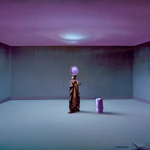 Image similar to painting of a scifi ancient civilzation empty room, purple sun, steve mccurry