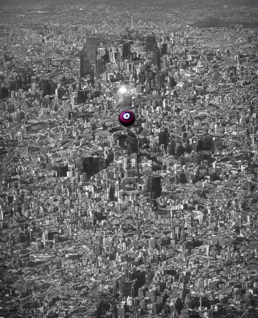 Image similar to Gigantic eyeball watching over a city