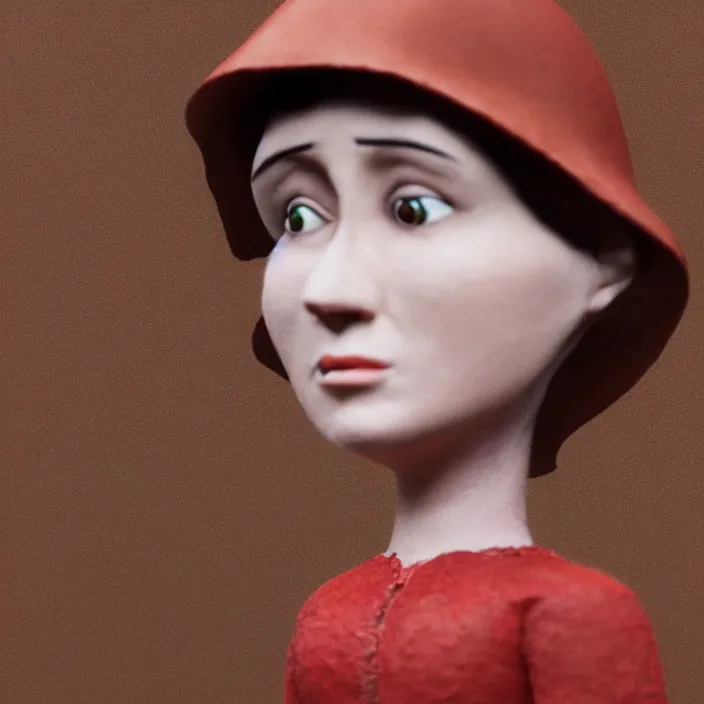 Image similar to a closeup portrait of a sad woman standing next to an empty swing playground, stop motion animation, claymation, anomalisa, by jan van eyck, 8 k, medium - format print