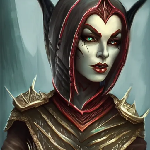 Prompt: beautiful female dunmer, d&d character art