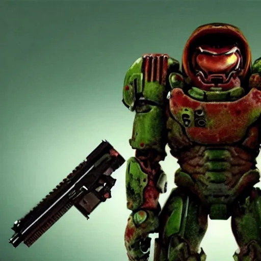 Prompt: still of Doom cereal TV commercial with Doomguy