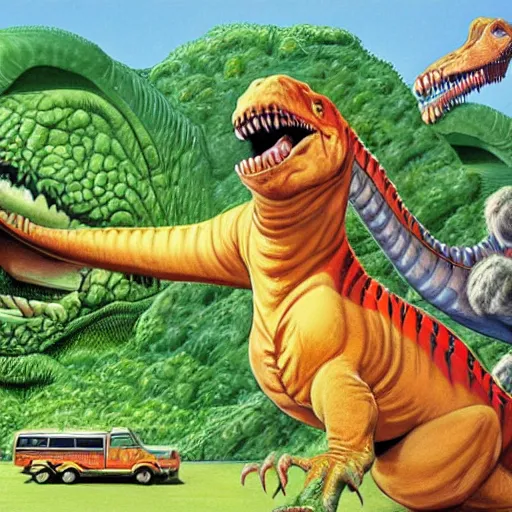 Image similar to dinosaur train, Joe Jusko, Alan Lee, George Costanza