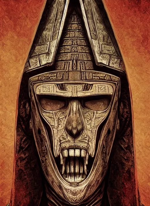 Image similar to digital _ painting _ of _ pyramid head mayan god of death _ by _ filipe _ pagliuso _ and _ justin _ gerard _ symmetric _ fantasy _ highly _ detailed _ realistic _ intricate _ port