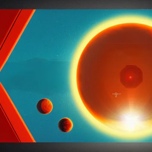 Prompt: hexagon between the sun and planet earth, trending on art station, art deco, retro futurism, realistic, perspective