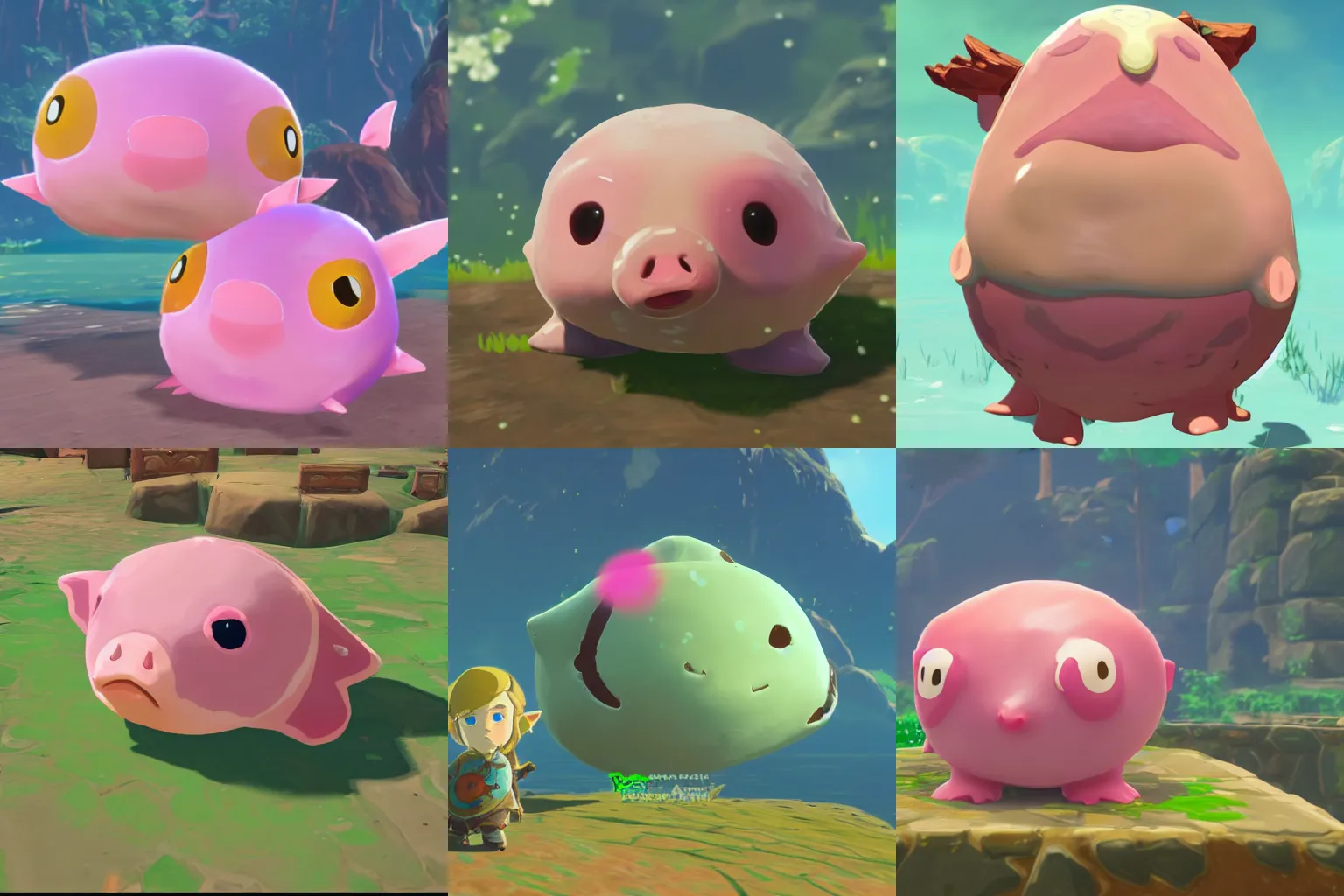 Prompt: Cute blobfish in Legend of Zelda Breath of the Wild, HQ, screenshot, trending on artstation