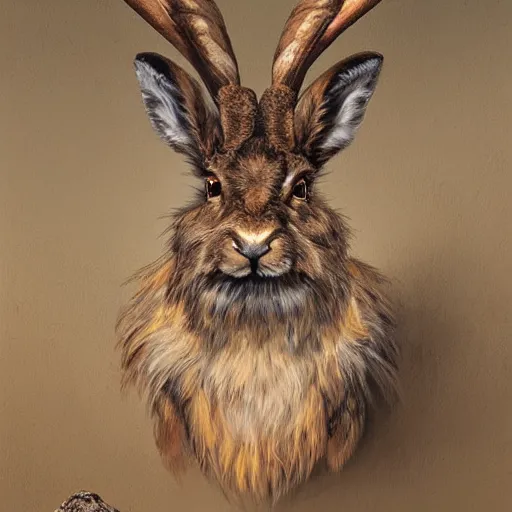 Image similar to jackalope in the museum, detailed fur, highly detailed, sharp focus, digital painting, artwork by Victor Adame Minguez + Yuumei + Tom Lovell + Sandro Botticelli