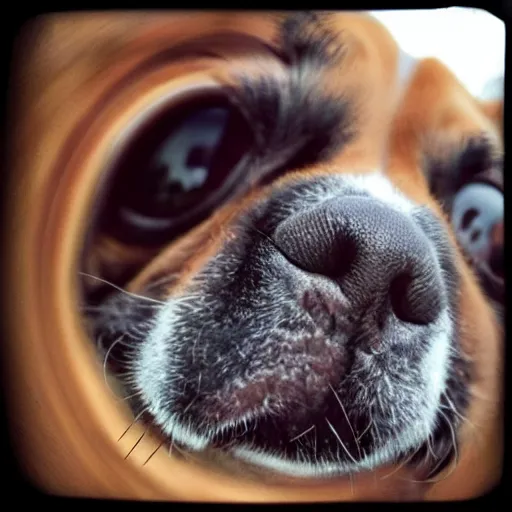 Image similar to Selfie of a dog, first-person view, fisheye lens!!!!!!, photorealistic imagery, trending on artstation, 4k, 8k