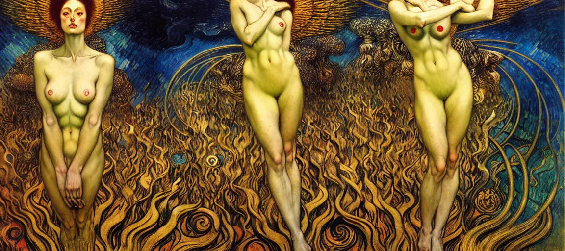 Image similar to Divine Chaos Engine by Karol Bak, Jean Delville, William Blake, Gustav Klimt, and Vincent Van Gogh, symbolist, visionary