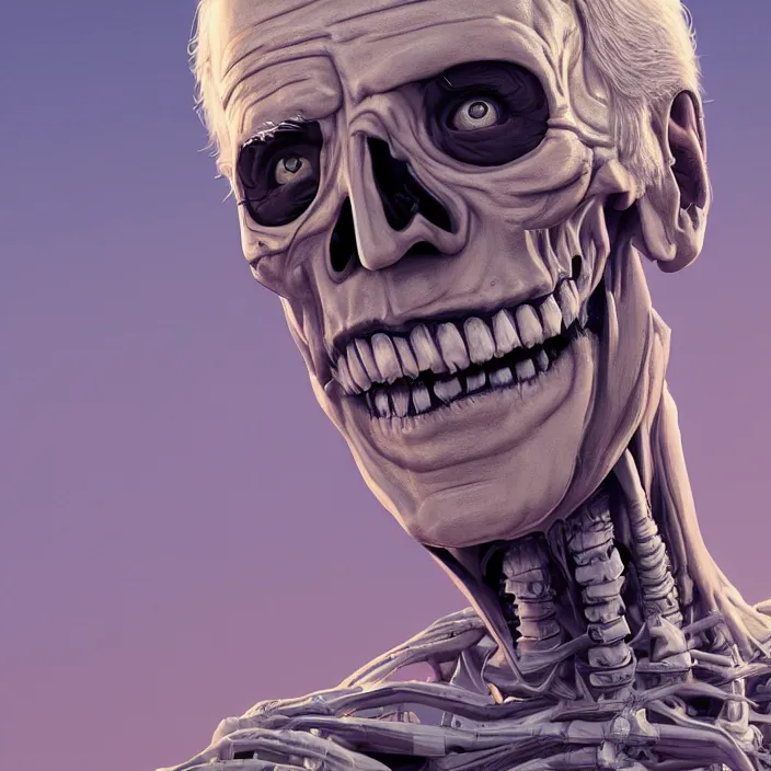 Image similar to portrait of joe biden as skeleton. intricate abstract. intricate artwork. by Tooth Wu, wlop, beeple, dan mumford. octane render, trending on artstation, greg rutkowski very coherent symmetrical artwork. cinematic, hyper realism, high detail, octane render, 8k, iridescent accents