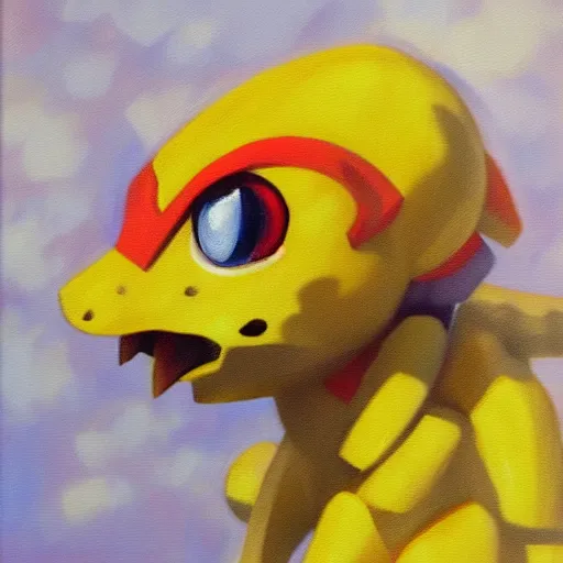 Image similar to agumon from digimon, oil on canvas