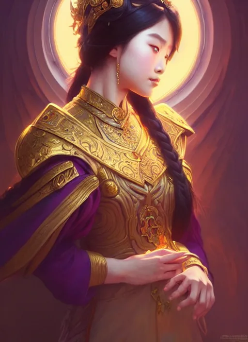 Prompt: photo of a art, asian girl princess, deep focus, intricate, elegant, regal, highly detailed, digital painting, artstation, concept art, matte, sharp focus, illustration, d & d, fantasy, hearthstone, art by artgerm and greg rutkowski and alphonse mucha