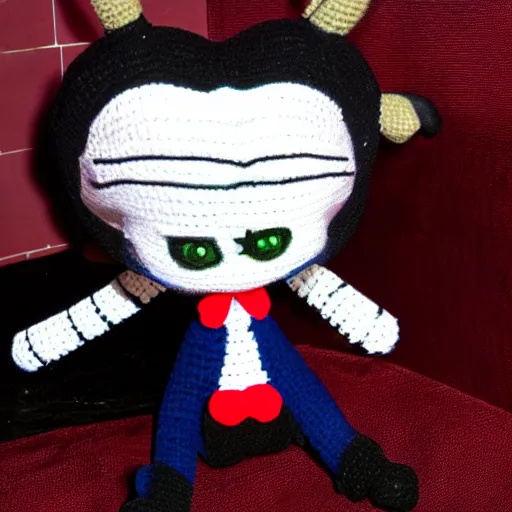 Image similar to cruela de vil as a crochet plush