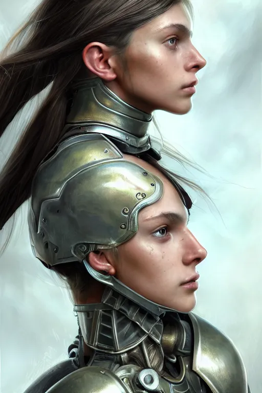 Prompt: a photorealistic painted portrait of an attractive young girl, partially clothed in dull metal-plated battle armor, olive skin, long dark hair, dirty skin, beautiful bone structure, symmetric facial features, perfect photorealistic eyes, natural physique, intricate, elegant, digital painting, concept art, finely detailed, beautifully illustrated, sharp focus, minimal artifacts, from Metal Gear, by Ruan Jia and Mandy Jurgens and Artgerm and William-Adolphe Bouguerea, in the style of Greg Rutkowski, trending on Artstation, award winning