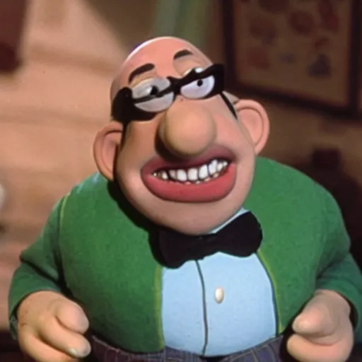 Prompt: a still of Danny Devito in Wallace and Gromit, claymation, photorealistic,