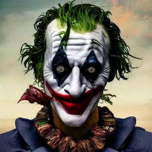 Image similar to giuseppe arcimboldo, new scifi movie, film still,,,,,,,,,,,,,,,,,,,,,,,,,,,,,,,,,, the joker