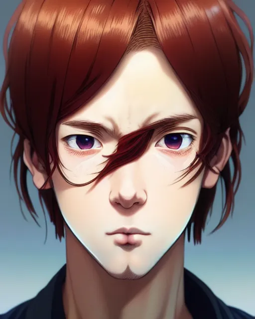 Image similar to portrait Anime as Homelander guy cute-fine-face, brown-red-hair pretty face, realistic shaded Perfect face, fine details. Anime. realistic shaded lighting by Ilya Kuvshinov katsuhiro otomo ghost-in-the-shell, magali villeneuve, artgerm, rutkowski, WLOP Jeremy Lipkin and Giuseppe Dangelico Pino and Michael Garmash and Rob Rey