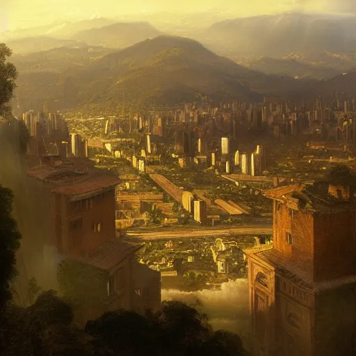 Prompt: bogota city, painted by thomas cole, with dramatic lighting, concept art, matte painting, 8 k, highly detailed, artstation