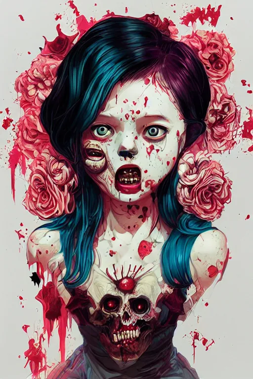 Image similar to a zombie girl smiling cute, Tristan Eaton, victo ngai, artgerm, RHADS, ross draws