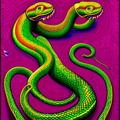 Prompt: an extremely psychedelic portrait of a snake, surreal, lsd, face, detailed, intricate, elegant, lithe, highly detailed, digital painting, artstation, concept art, smooth, sharp focus, illustration