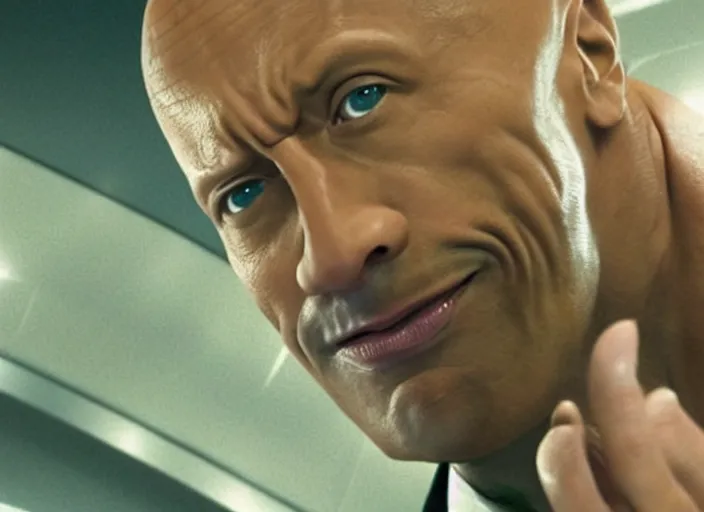 Image similar to film still of Dwayne Johnson as Doctor Evil from Austin Powers