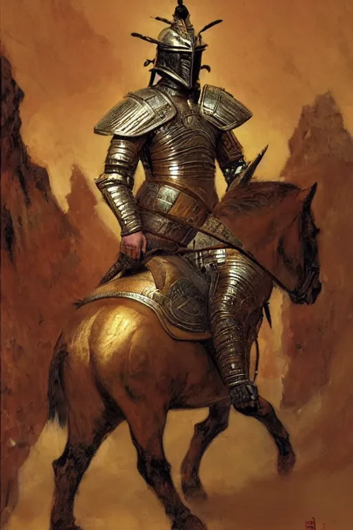 Image similar to male wearing armor, ancient tang dynasty, painting by gaston bussiere, craig mullins, j. c. leyendecker, tom of finland