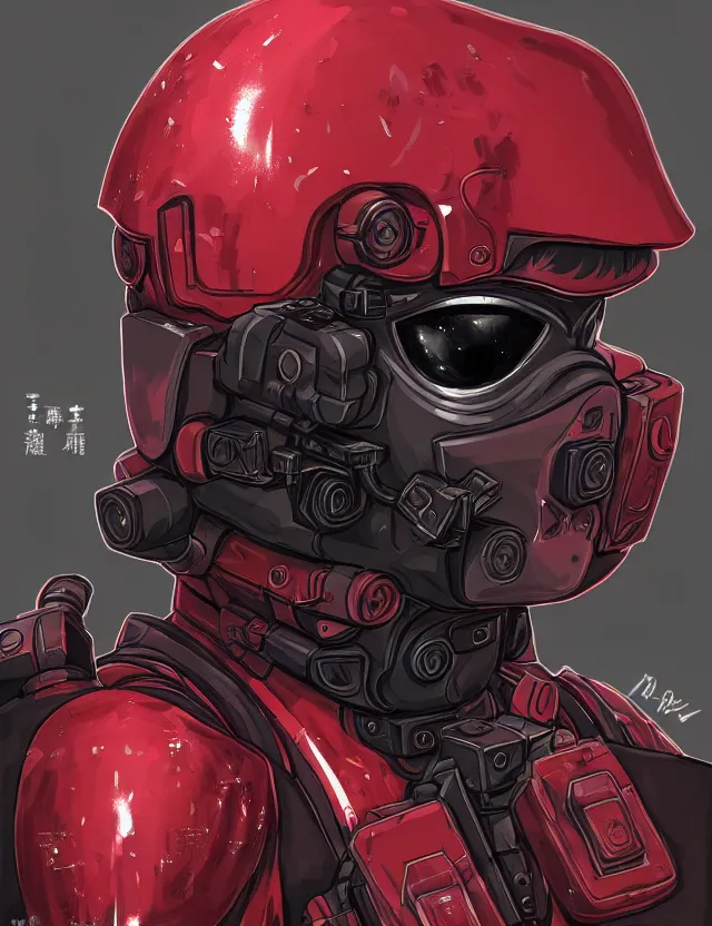 Image similar to a detailed manga portrait of a masked special forces soldier wearing dark red advanced demon - resistant cyborg tactical gear, trending on artstation, digital art, 4 k resolution, detailed, high quality, sharp focus, hq artwork, coherent, insane detail, character portrait