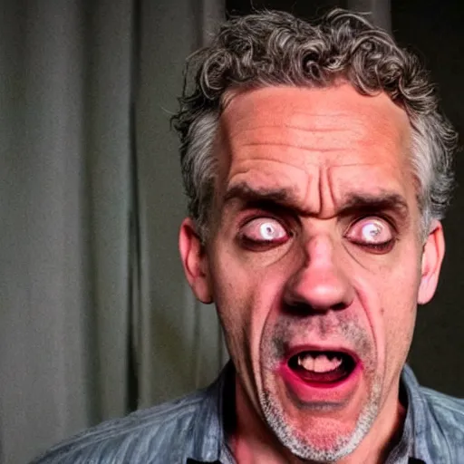 Prompt: jordan peterson as a horror movie character, crying in anger. directed by tobe hooper