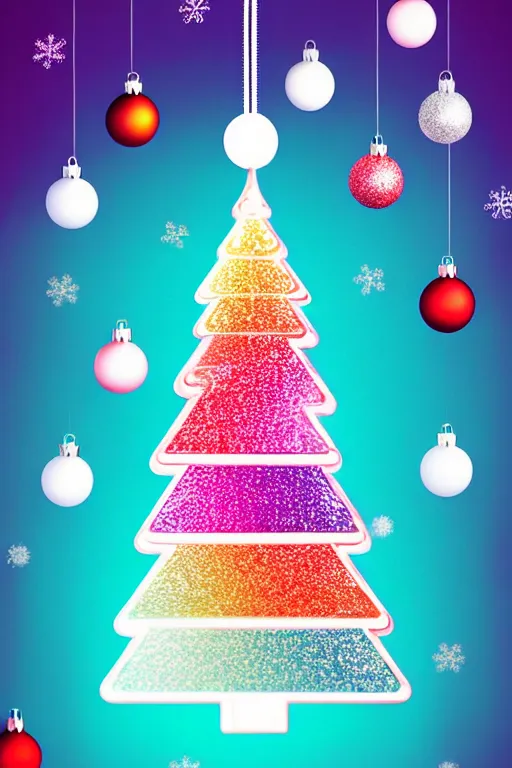 Prompt: flat illustration rainbowcore neo - scandi christmas tree with kitchen glitzy baubles, star, bird decorations, silver pink white red mood, highly detailed digital art masterpiece, smooth etienne sandorfi eric zener dramatic pearlescent soft teal light, ground angle hd 8 k, sharp focus