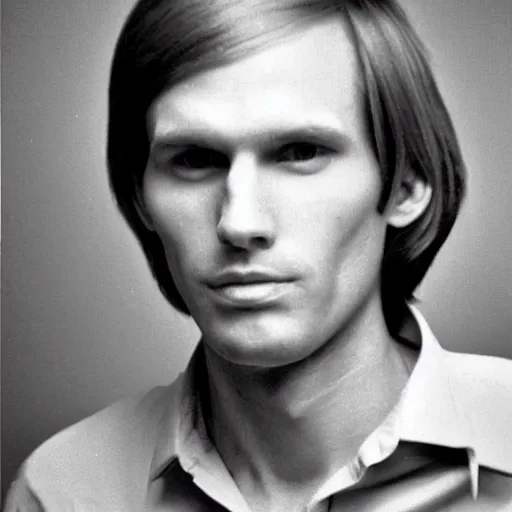 Image similar to A photograph portrait of Jerma985 with short-medium length hair a combover wearing early 1970s menswear in the early 1970s, taken in the early 1970s, grainy, taken on a 1970s Polaroid Camera, realistic, hyperrealistic, very realistic, highly detailed, very detailed, extremely detailed, detailed, digital art, trending on artstation, colorized photo