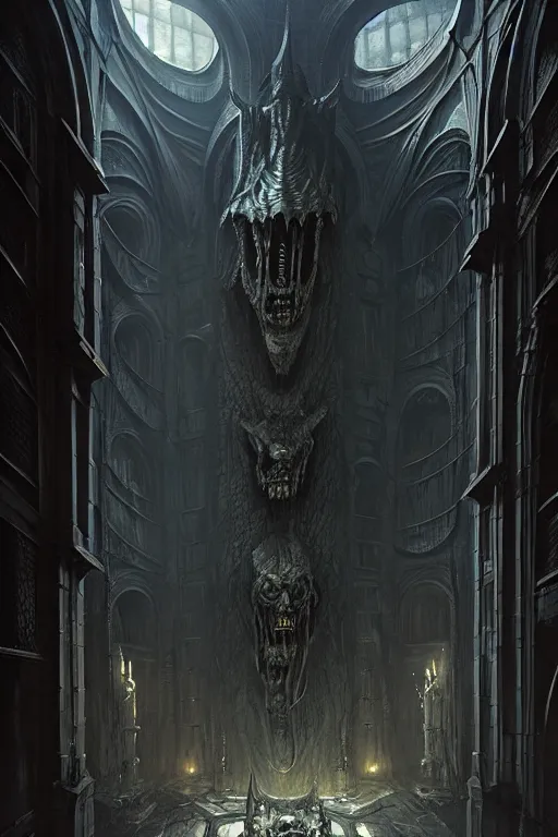 Prompt: demon lair by greg rutkowski, giger, maxim verehin