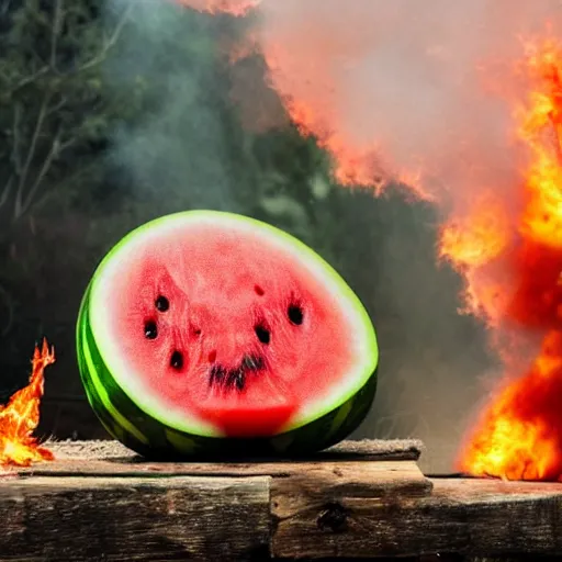 Image similar to photo of a watermelon on fire