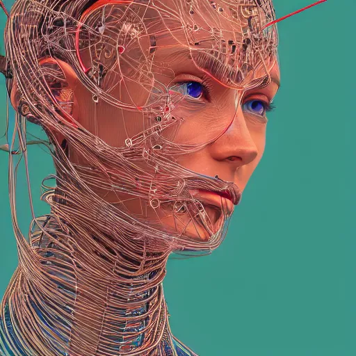 Prompt: a beautiful head of a pilot woman partially made of wires and circuits, an ultrafine detailed illustration by james jean, final fantasy, intricate linework, bright colors, behance contest winner, vanitas, angular, altermodern, unreal engine 5 highly rendered, global illumination, radiant light, detailed and intricate environment