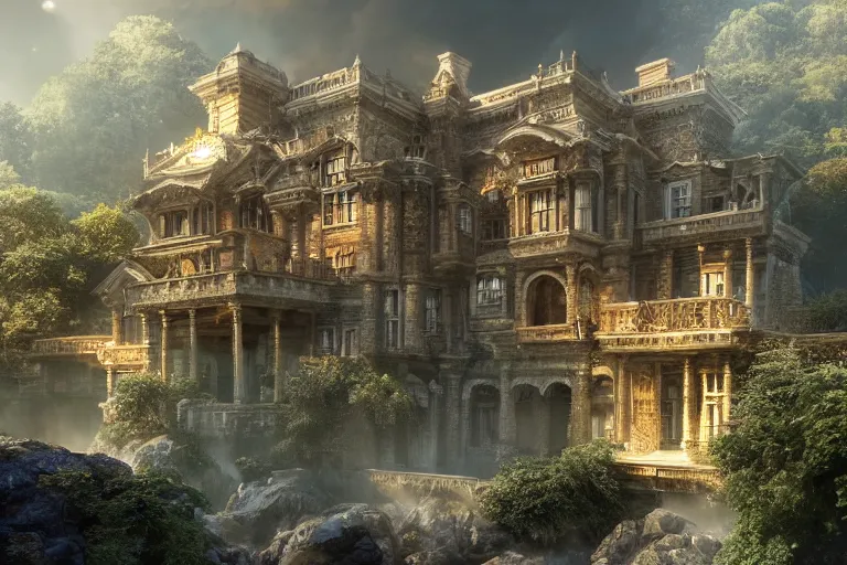 Image similar to the most amazing dream you ever had about mansion of elemental of water, hyper realistic, ambient lighting, concept art, intricate, hyper detailed, smooth, dynamic volumetric lighting, octane, cinematic