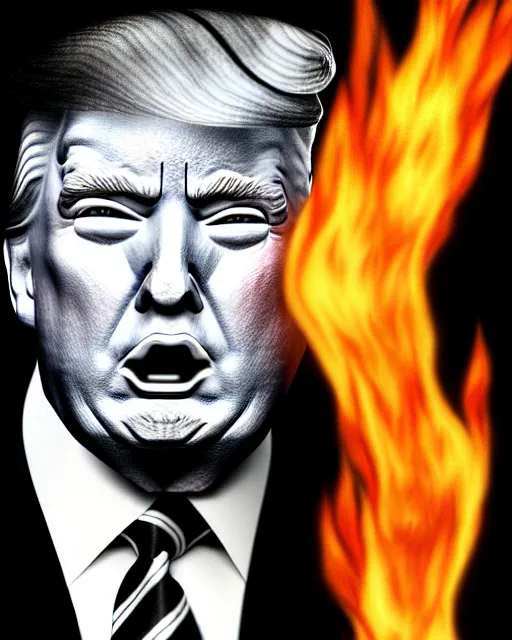 Image similar to portrait of donald trump with eyebrows on fire, ultra detailed, hyperrealism, trending on artstation, 8 k 4 d