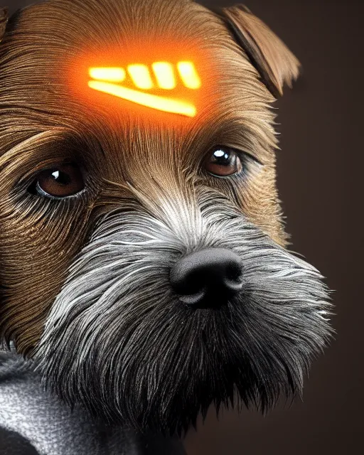 Image similar to Border Terrier , realistic cinematic,volumetric lighting,centered, symmetrical,sharp focus, mystical art, smooth ,trending on Artstation ,4k