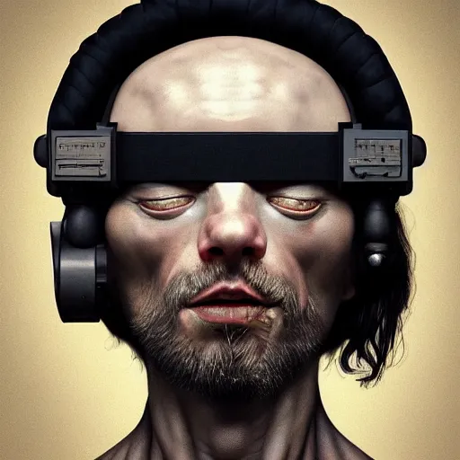 Prompt: Colour Caravaggio and Leonardo da Vinci style full body portrait Photography of Highly detailed Man with 1000 years old perfect face wearing highly detailed sci-fi VR headset designed by Josan Gonzalez. Many details In style of Josan Gonzalez and Mike Winkelmann and andgreg rutkowski and alphonse muchaand and Caspar David Friedrich and Stephen Hickman and James Gurney and Hiromasa Ogura. Rendered in Blender and Octane Render volumetric natural light