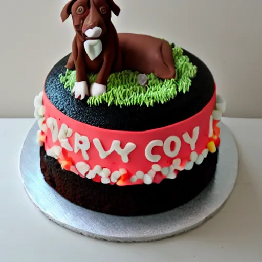 Image similar to chocolate cake dog, pitbull terrier cake, sprinkles