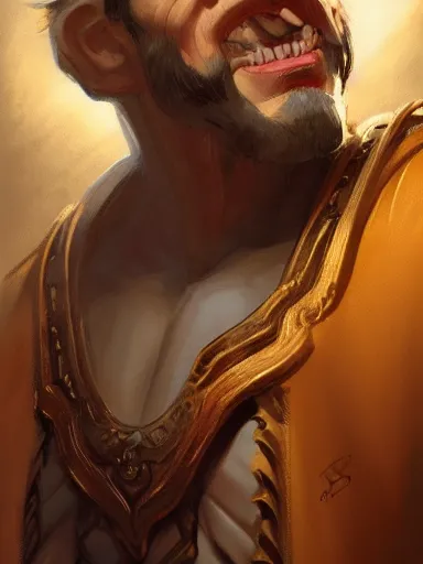 Image similar to a rich noble man smirking. proud crossed arms. siting in his chair intricate, elegant, highly detailed, digital painting, artstation, concept art, sharp focus, illustration, by justin gerard and artgerm, 8 k