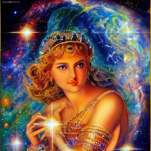 Prompt: beautiful goddess of hubble space telescope images by josephine wall trending on artstation
