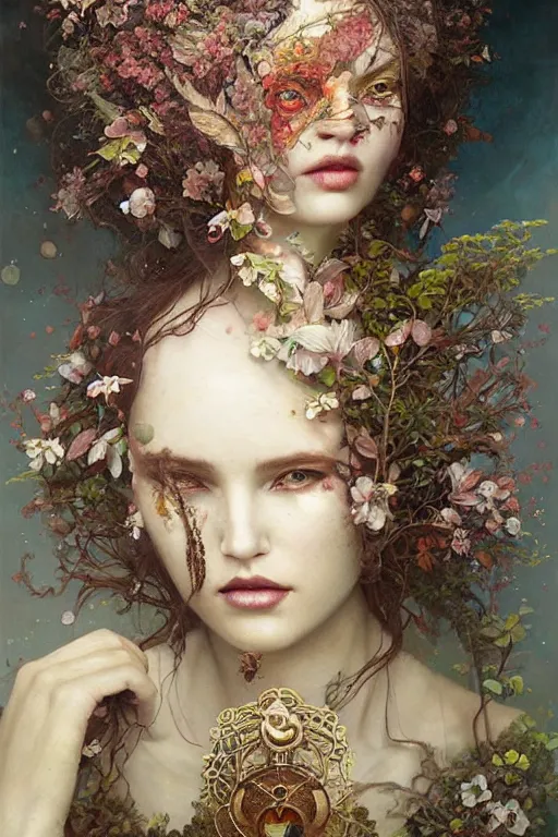 Prompt: an intricate realistic oil painting of persephone, headspace, fantasy art, by tom bagshaw, emil melmoth, by greg rutkowski, by mucha