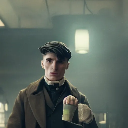 Image similar to Thomas Shelby working in McDonald's, 8k render, cinematic lightning, ultra hd